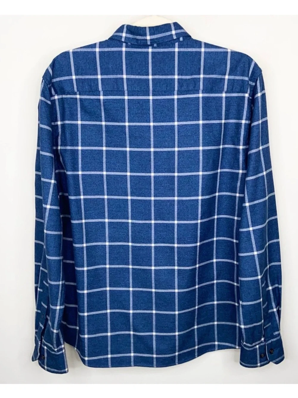BR M Navy White Window Pane Plaid Ultra Soft Untucked Slim Fit Flannel Shirt